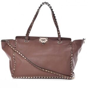 Valentino Garavani Vitello Medium Rockstud Tote Brownish